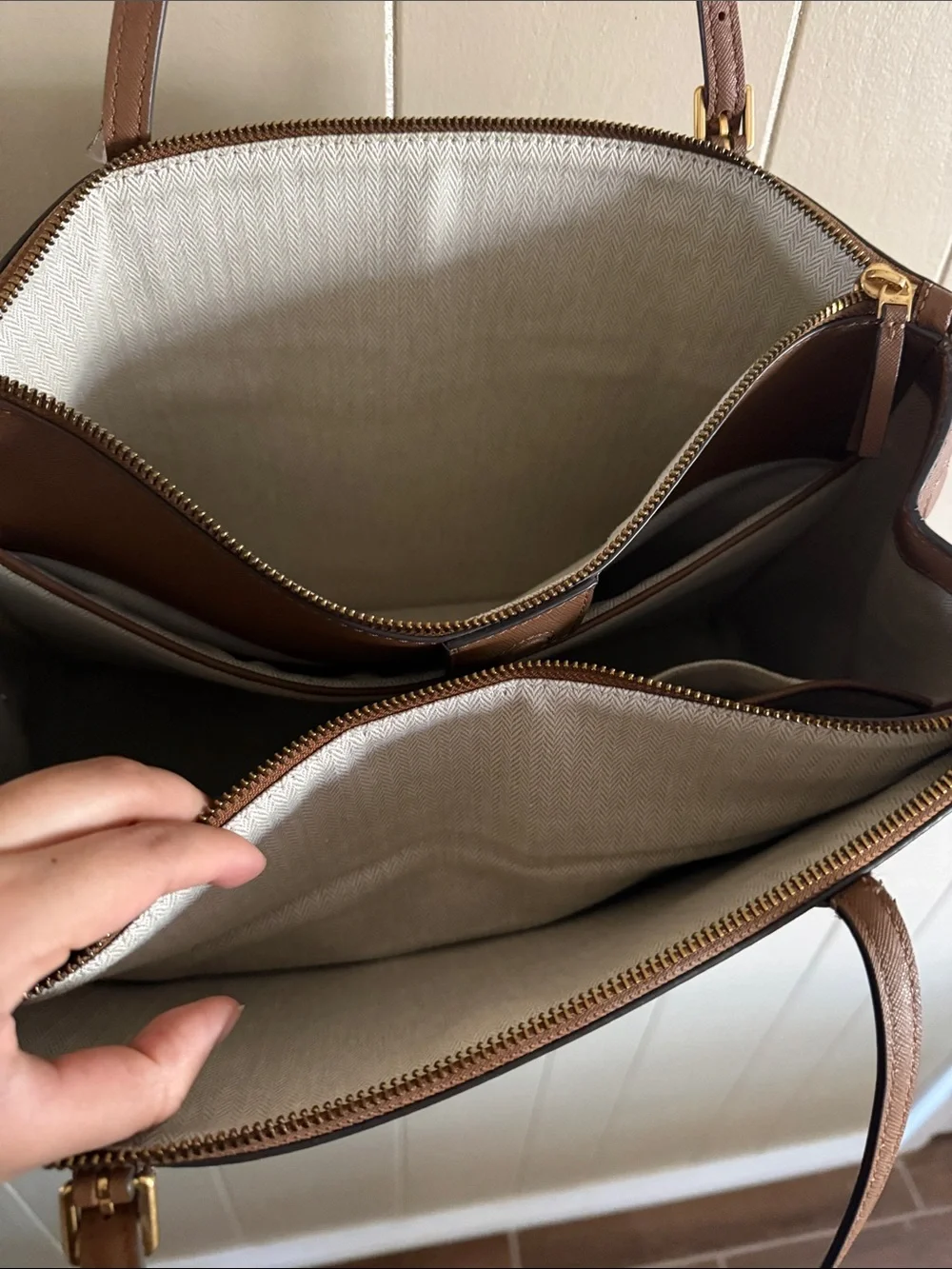 Tory Burch Brown Leather Tote with Gold Logo
